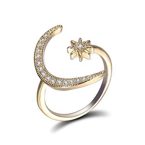 Women's Moon and Stars Adjustable Open Ring With Rhinestones