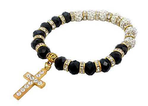 Women's Religious Cross Stretchable Bracelet With Crystal Beads