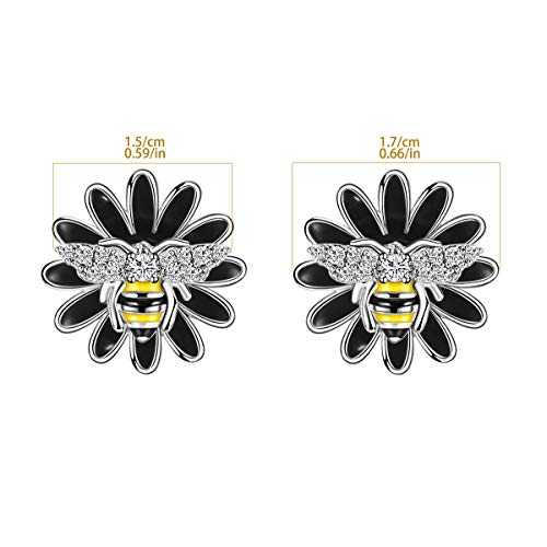 Women's Sterling Silver Small Bees Earrings With Zircon Stones