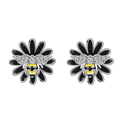Women's Sterling Silver Small Bees Earrings With Zircon Stones