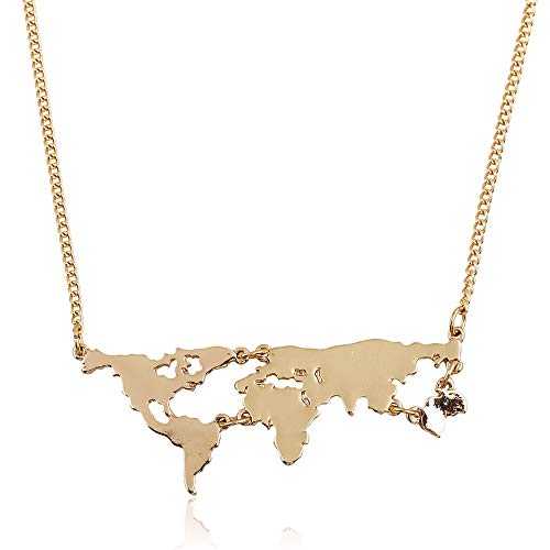 Women's Stainless Steel World Map Pendant Necklace