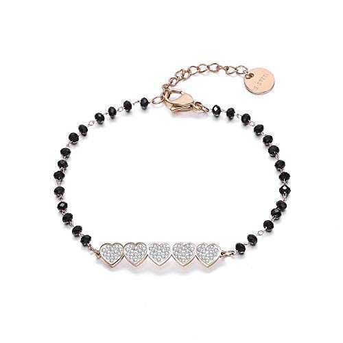 Women's Stainless Steel Link Chain With Crystal Bead Bracelet