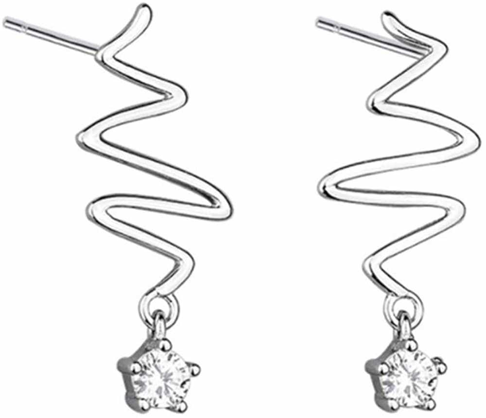 Women's Sterling Silver Stud Earrings With Cubic Zirconia Drop