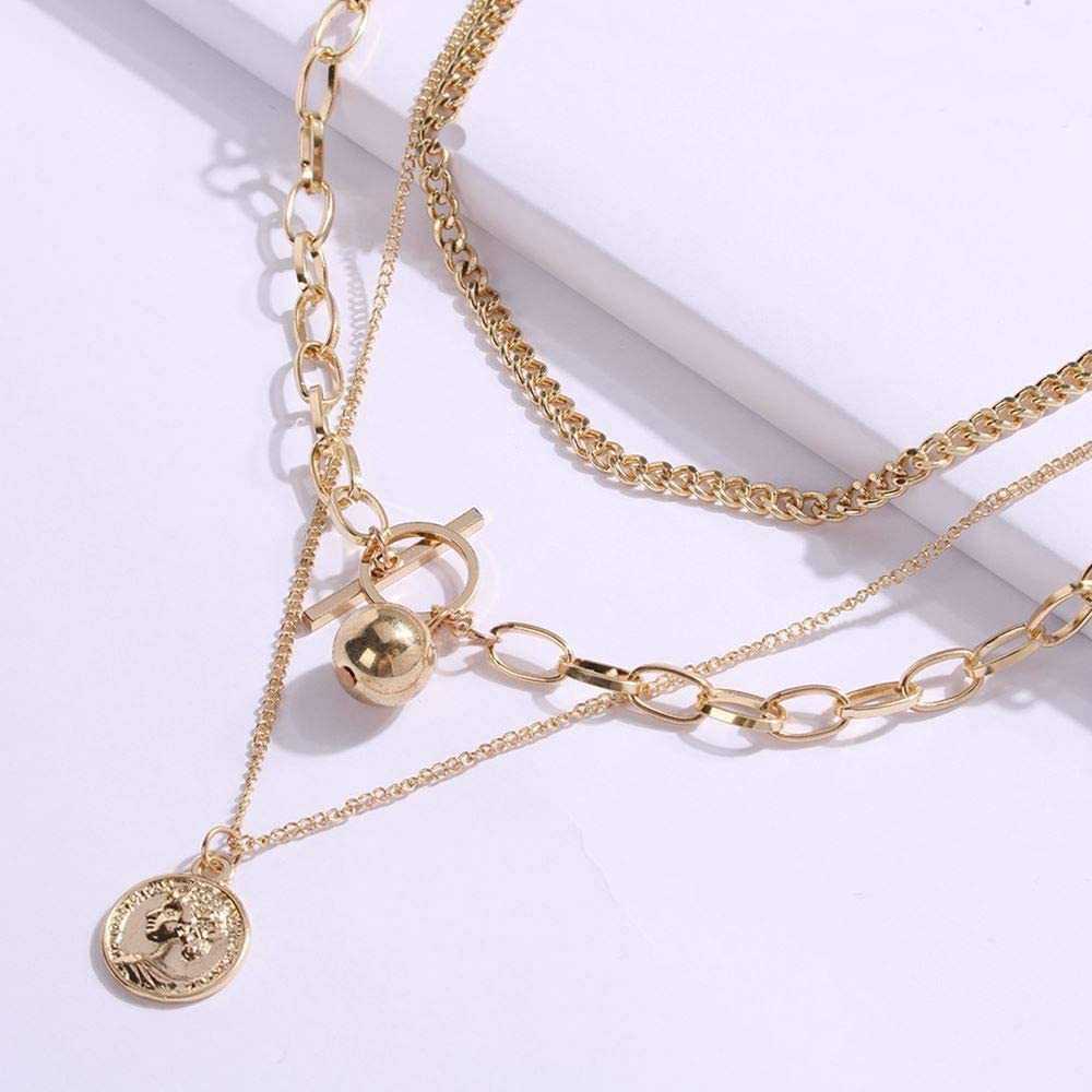 Women's Multilayer Necklace With Elizabeth Coin Pendant