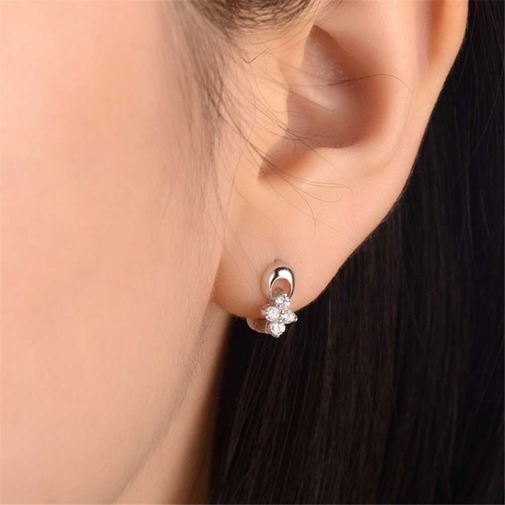 Women's Sterling Silver Floral Zirconia Stud Latchback Earrings