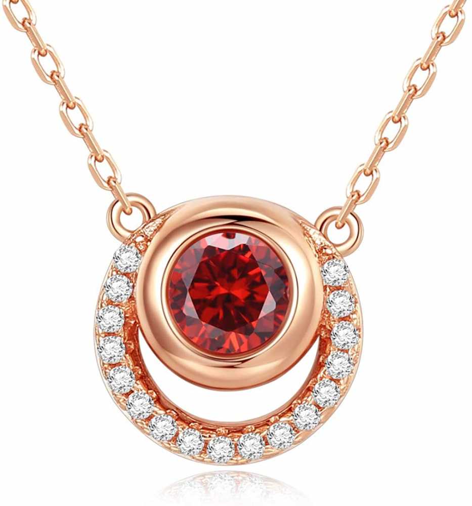 Women's Concentric Circle Garnet And Zirconia Pendant Necklace