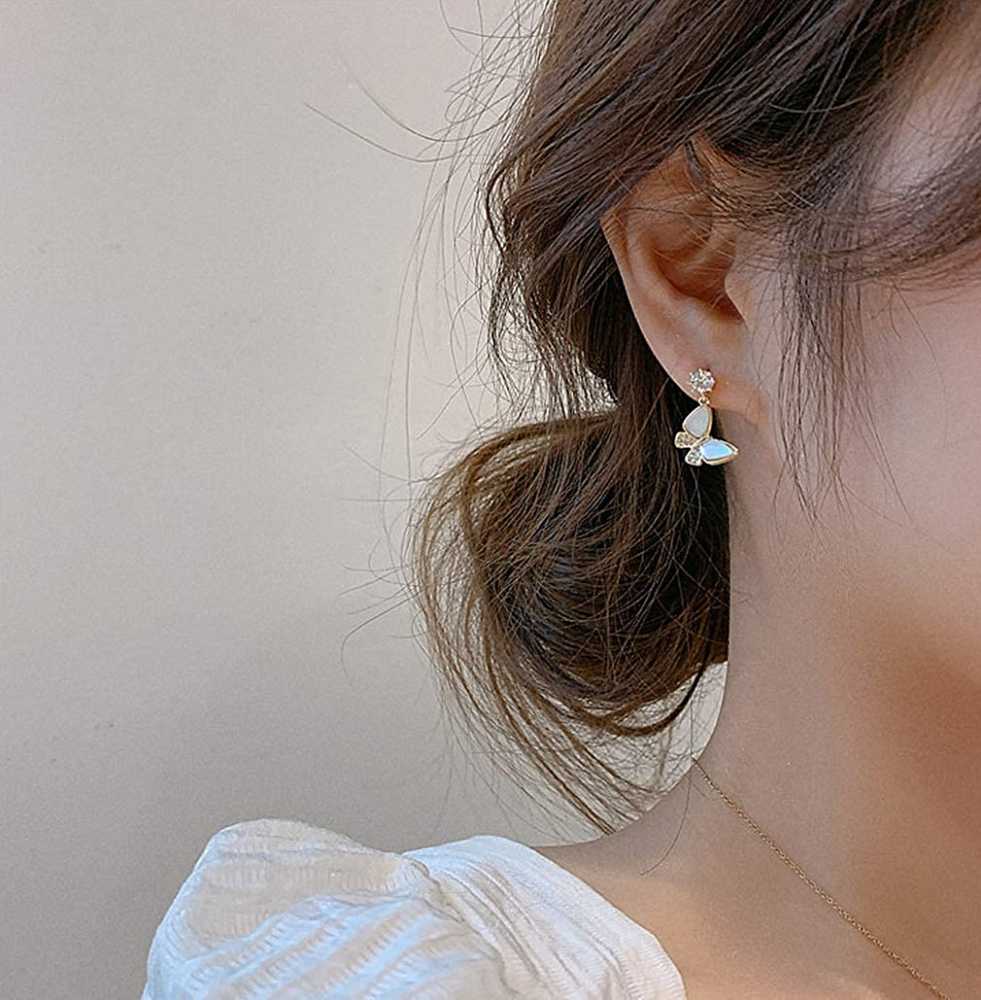 Women's Sterling Silver Butterfly Drop Earrings With Zirconia