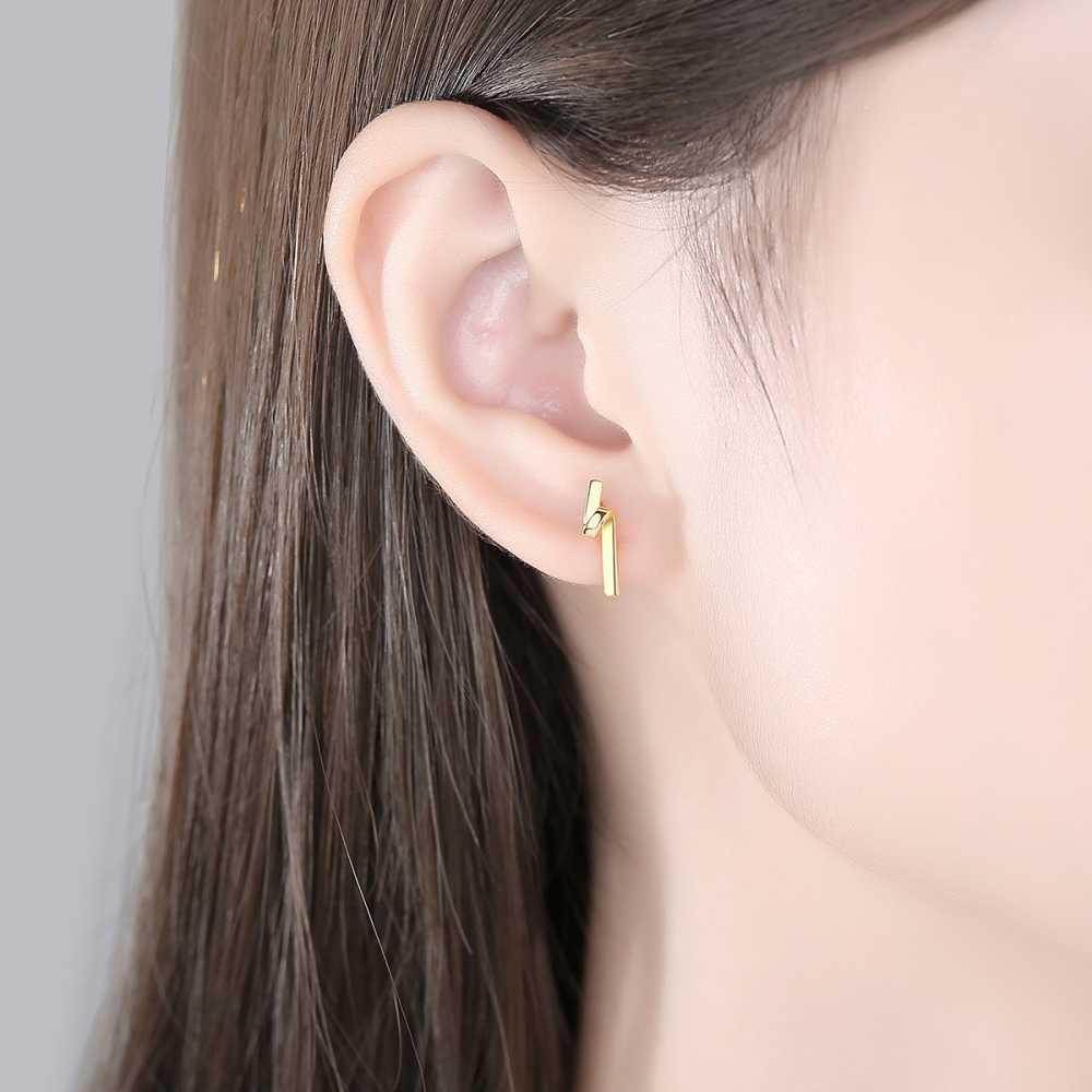 Women's Gold Plated Sterling Silver Twirl Bended Stud Earrings