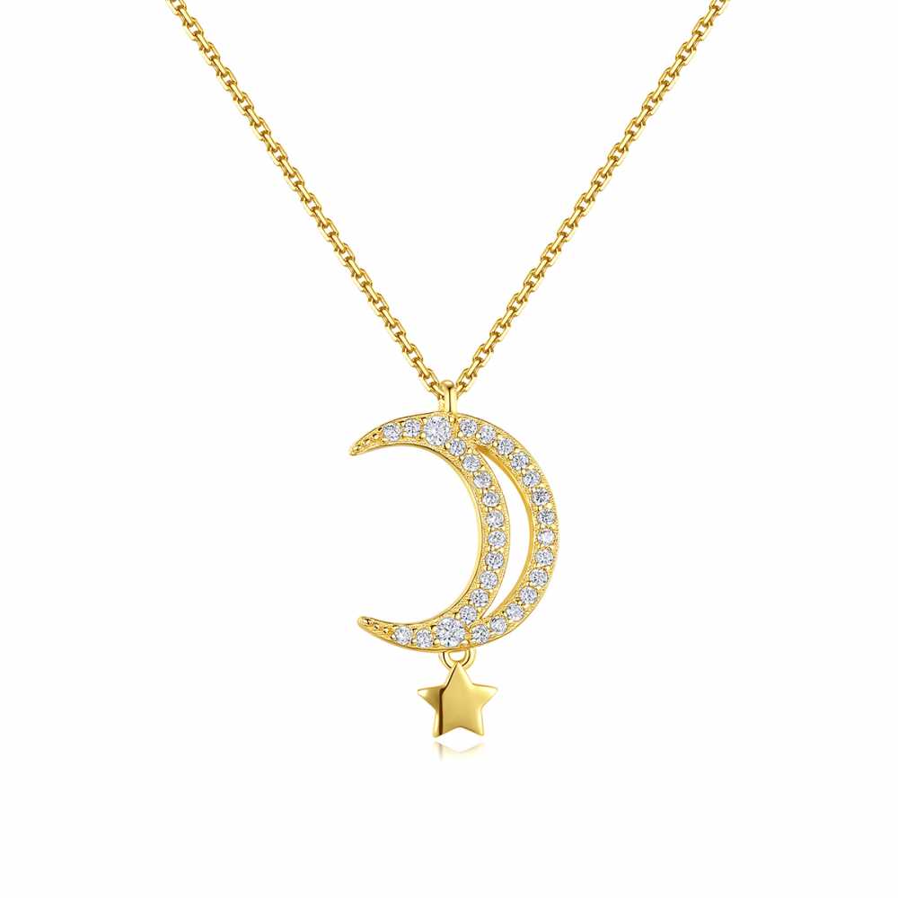 Women's Sterling Silver Moon And Star Necklace With 18-Inch Chain