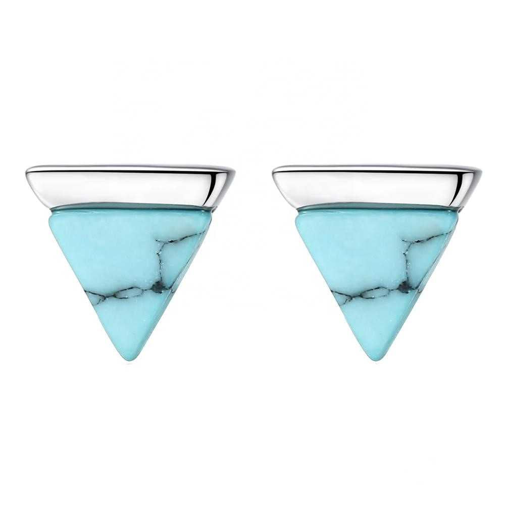 Women's Sterling Silver Triangle Stud Earrings With Opal Gemstone