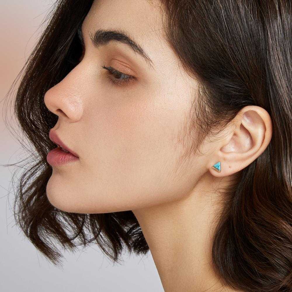 Women's Sterling Silver Triangle Stud Earrings With Opal Gemstone