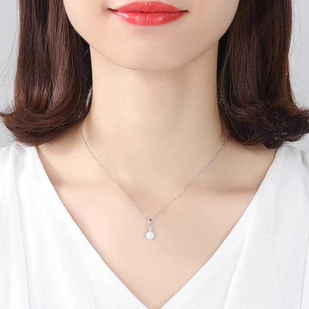 Women's Sterling Silver Minimalist Opal Necklace With 18-Inch Chain
