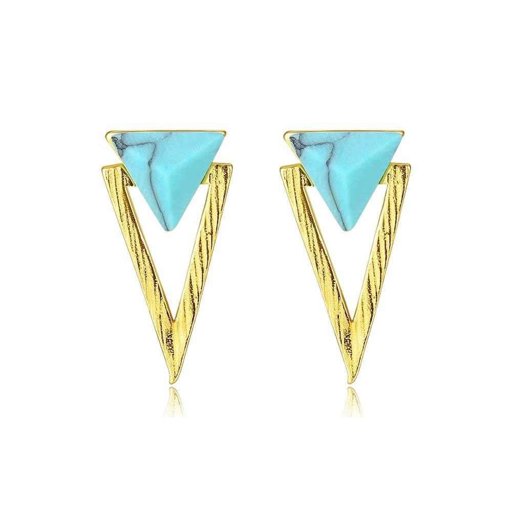 Women's Double Triangle Stud Earrings With Turquoise Gemstone