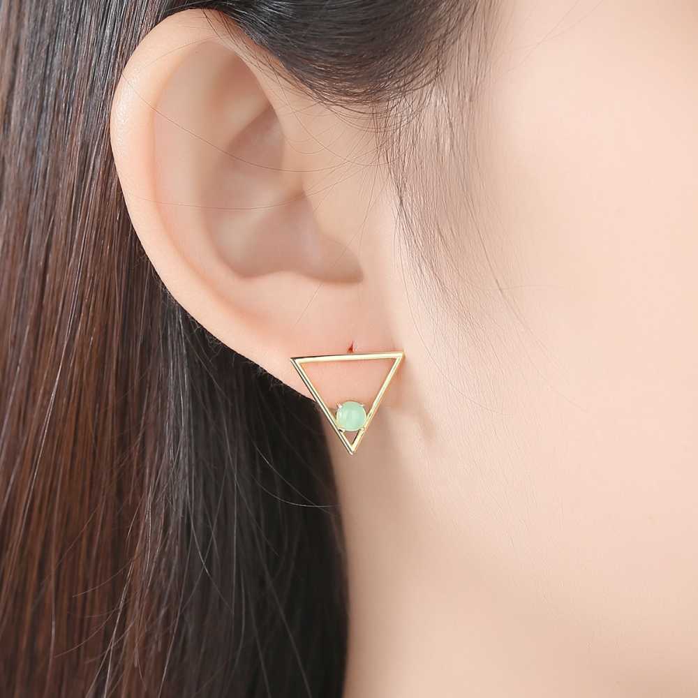 Women's Sterling Silver Triangle Stud Earrings With Crystal