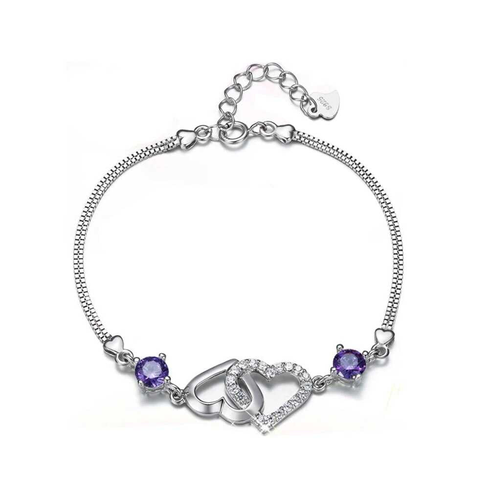 Women's Sterling Silver Inverted Double Heart Bracelet