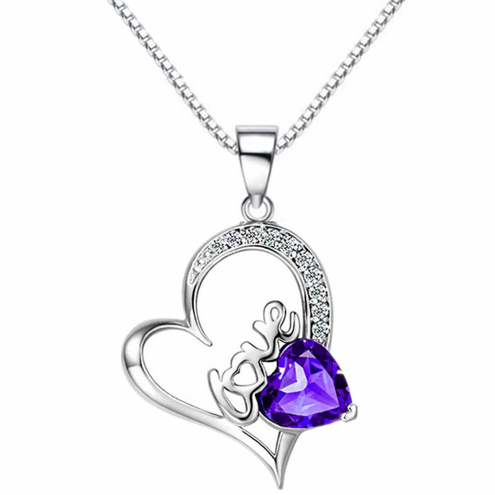Women's Sterling Silver Heart Love Necklace With Zirconia