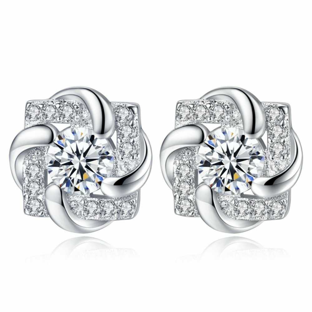 Women's Sterling Silver Swirl Stud Earrings With Cubic Zirconia