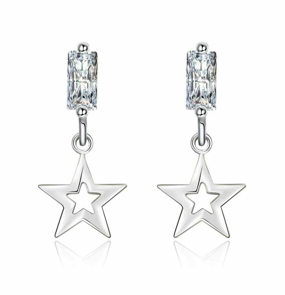 Women's Sterling Silver Cubic Zirconia Star Drop Stud Earrings