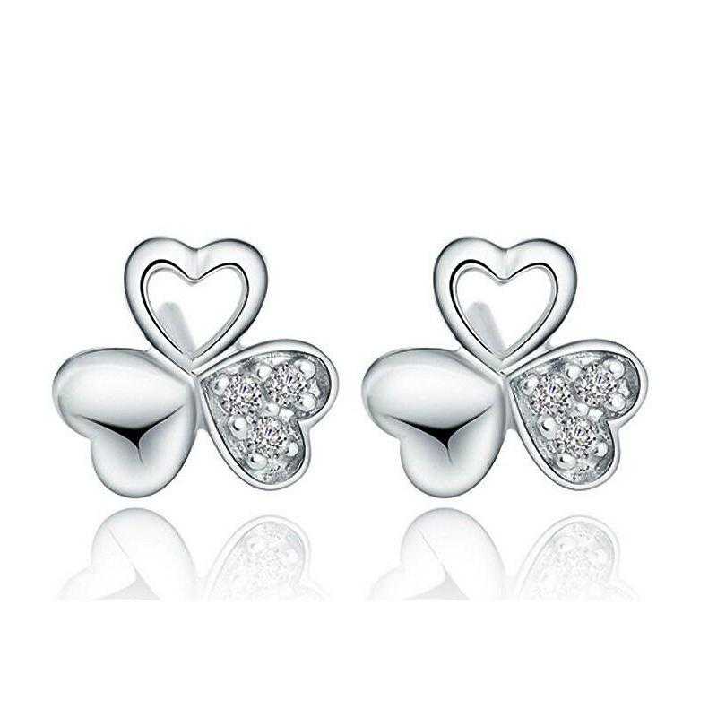 Women's Sterling Silver Clover Stud Earrings With Cubic Zirconia