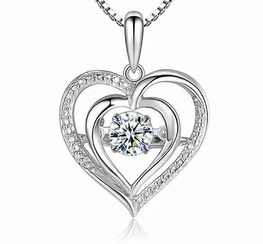 Women's Double Heart Zirconia Necklace In Sterling Silver