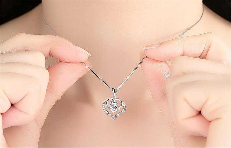 Women's Double Heart Zirconia Necklace In Sterling Silver