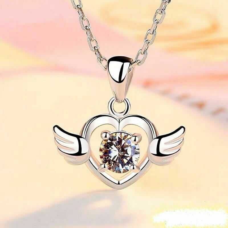 Women's Sterling Silver Angel Winged Heart Pendant Necklace