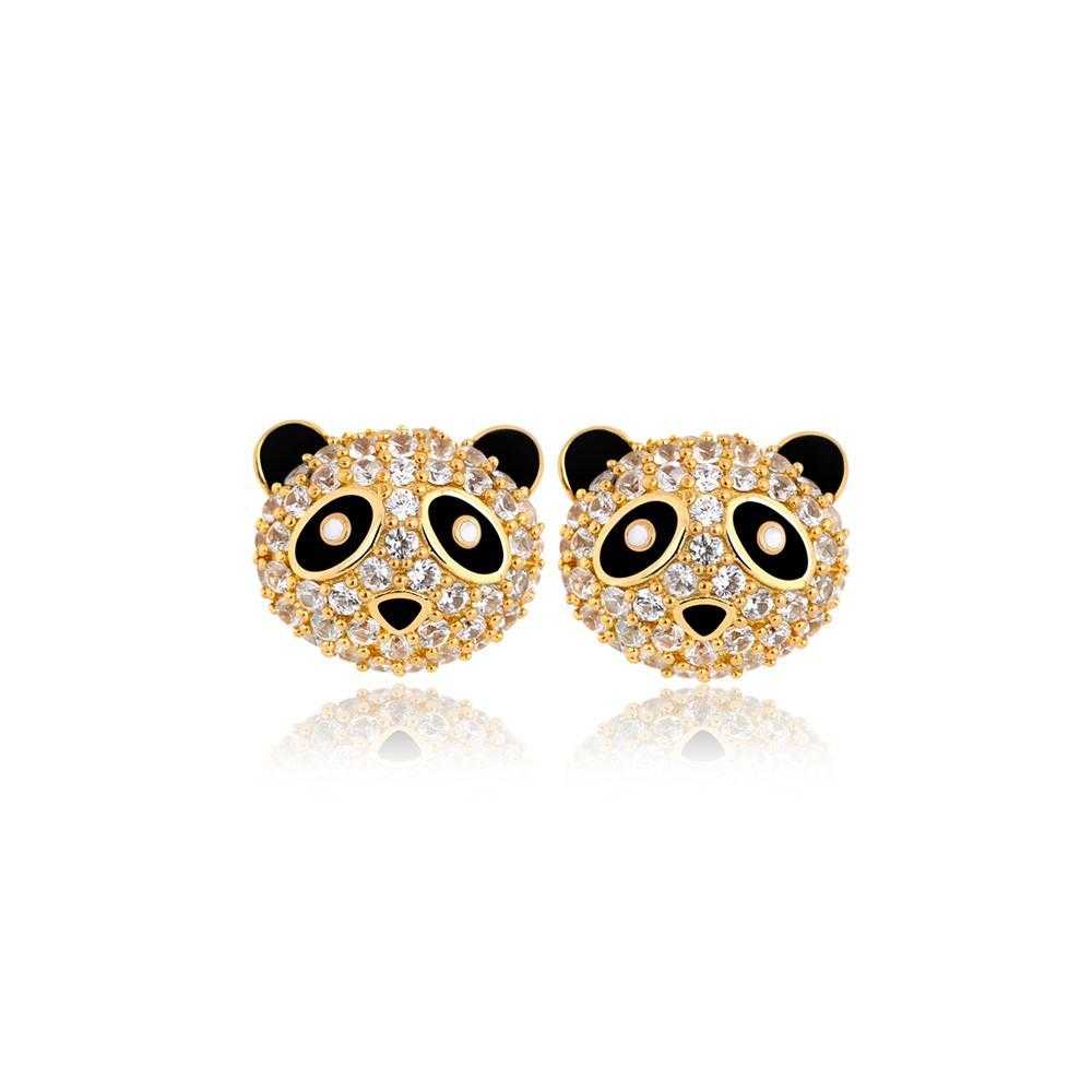 Women's Sterling Silver Panda Earrings With Cubic Zirconia