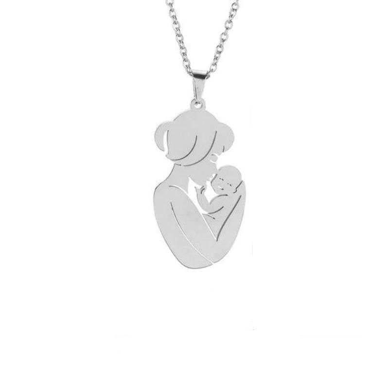 Women's Stainless Steel Mother Kiss Baby Pendant With Chain