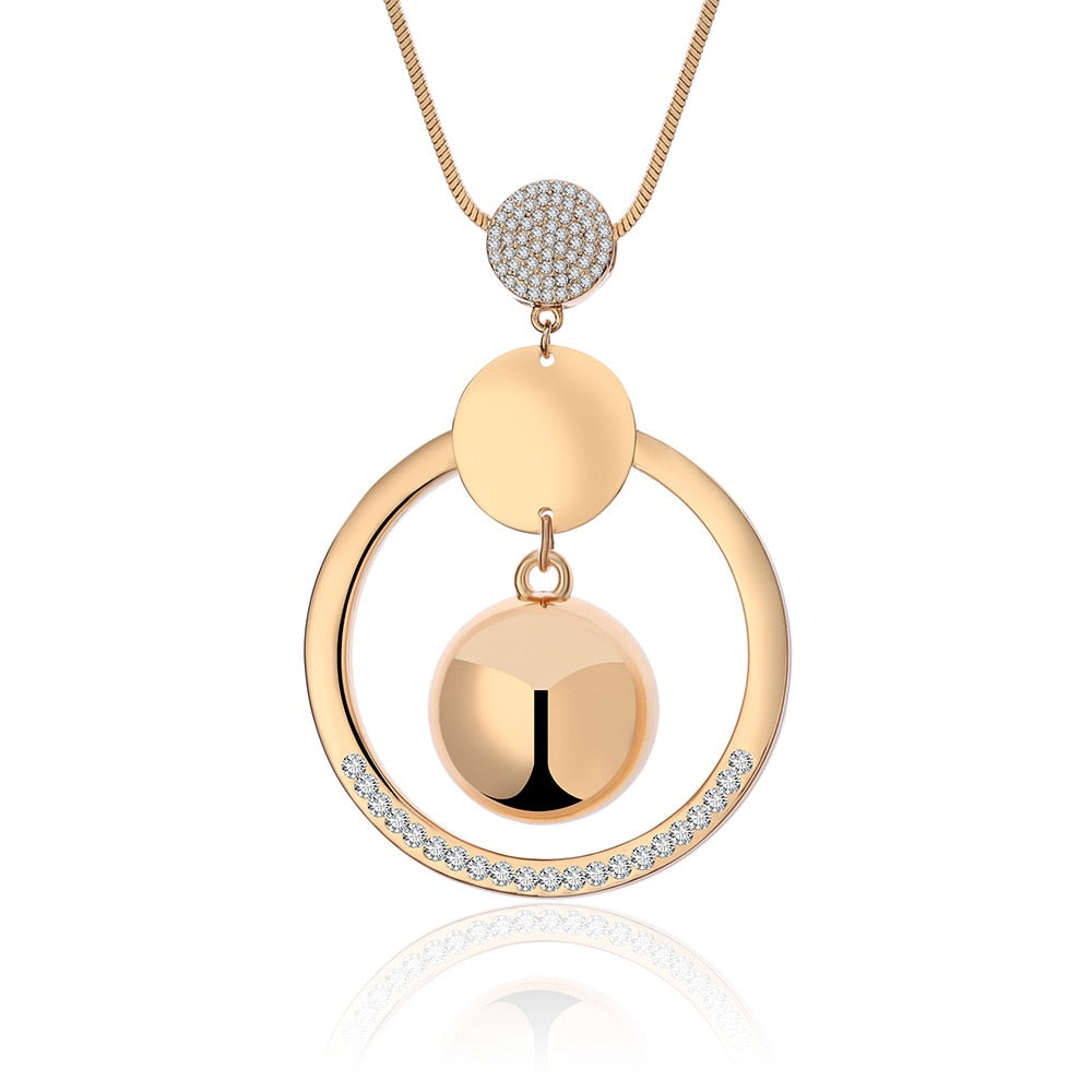 Women's Round Pendant Long Necklace Studded With Zircon Stones