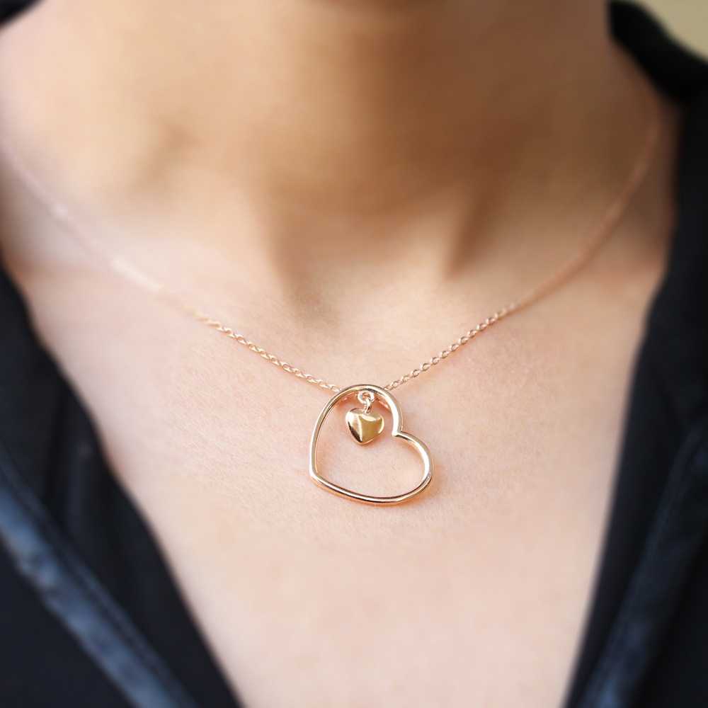 Women's Sterling Silver Heart Shaped Pendant Necklace In Rose Gold