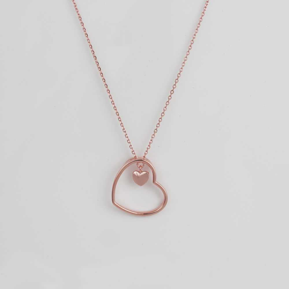 Women's Sterling Silver Heart Shaped Pendant Necklace In Rose Gold