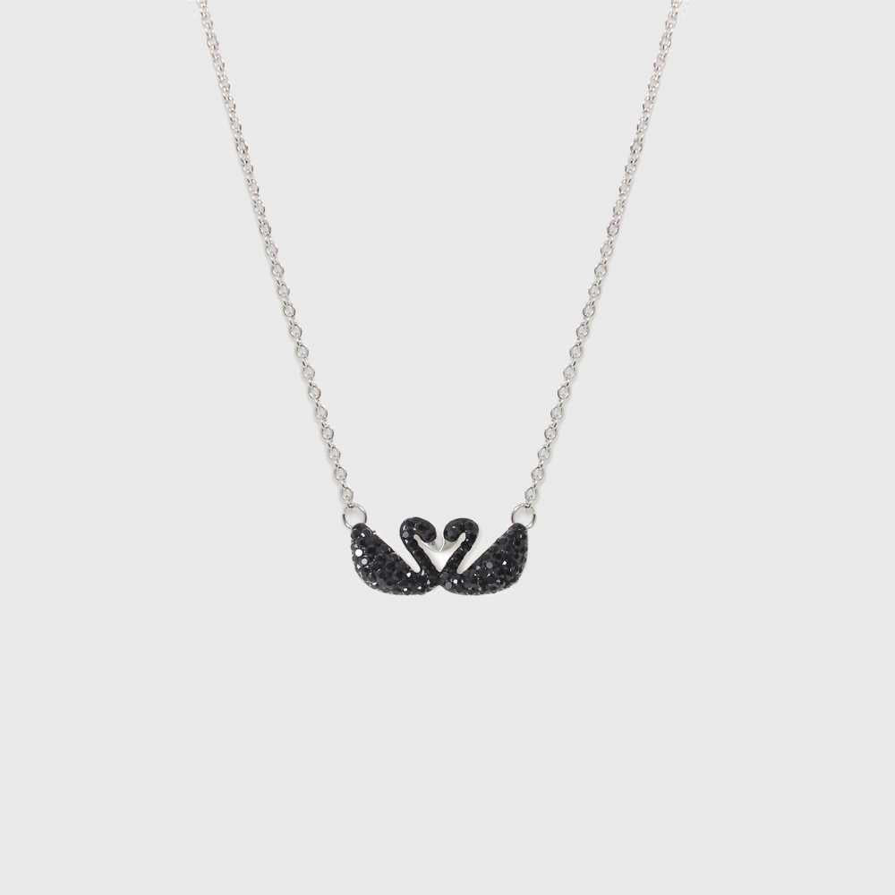 Women's Sterling Silver Black Swan Pendant Necklace With Zirconia
