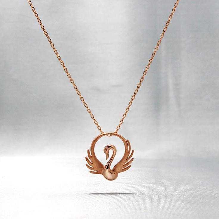 Women's Sterling Silver Swan Shaped Pendant Necklace In Rose Gold