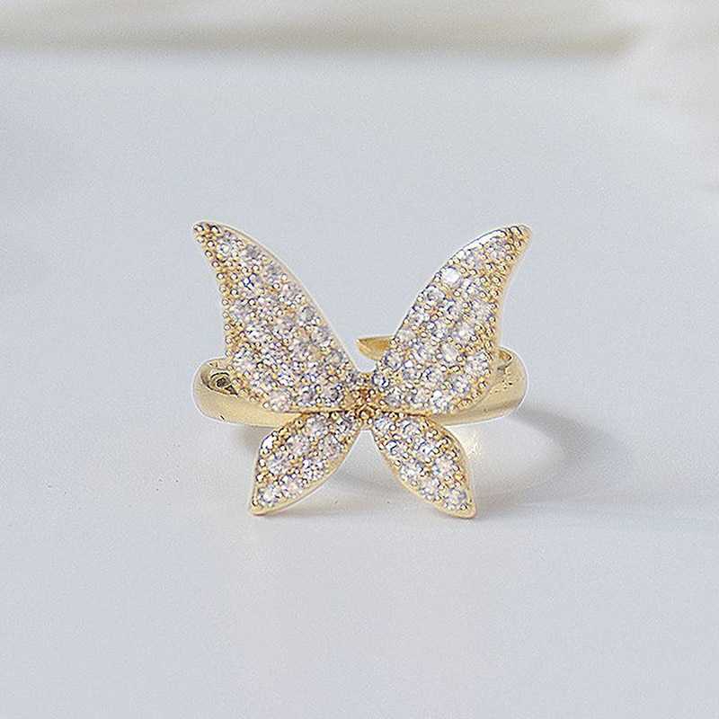 Women's Butterfly Adjustable Ring With Cubic Zirconia