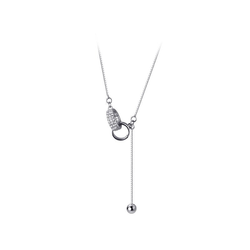 Women's Sterling Silver Interlocking Rings Y Pendant Necklace