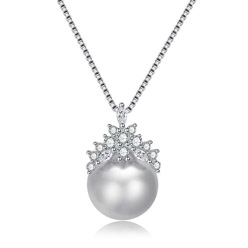 Women's Sterling Silver Pearl Crown Pendant With 18 Inch Chain