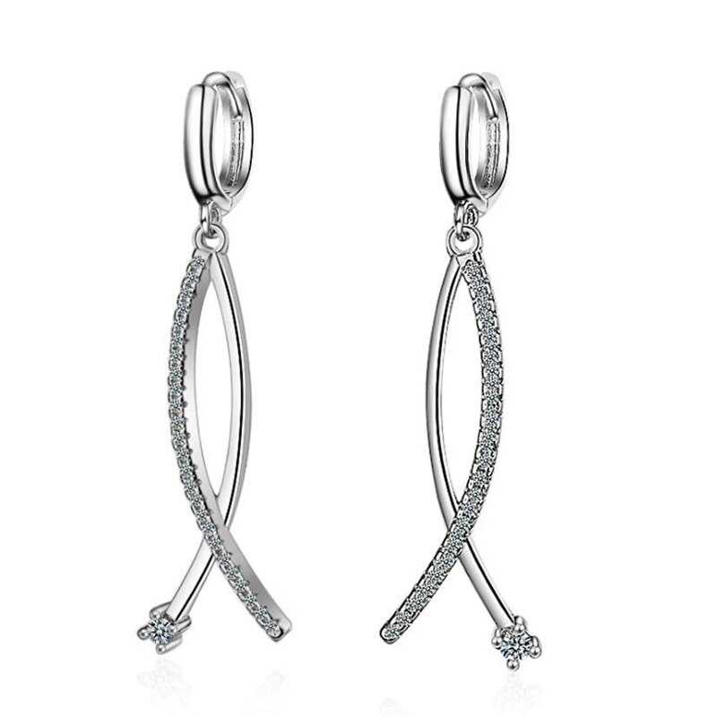Women's Sterling Silver Awareness Ribbon Drop Earrings