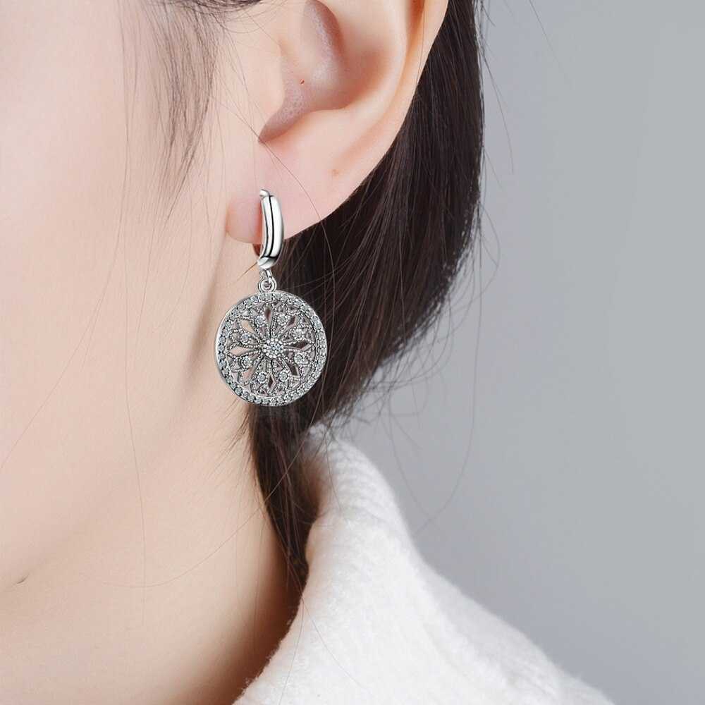 Women's Sterling Silver Floral Earrings With Cubic Zirconia