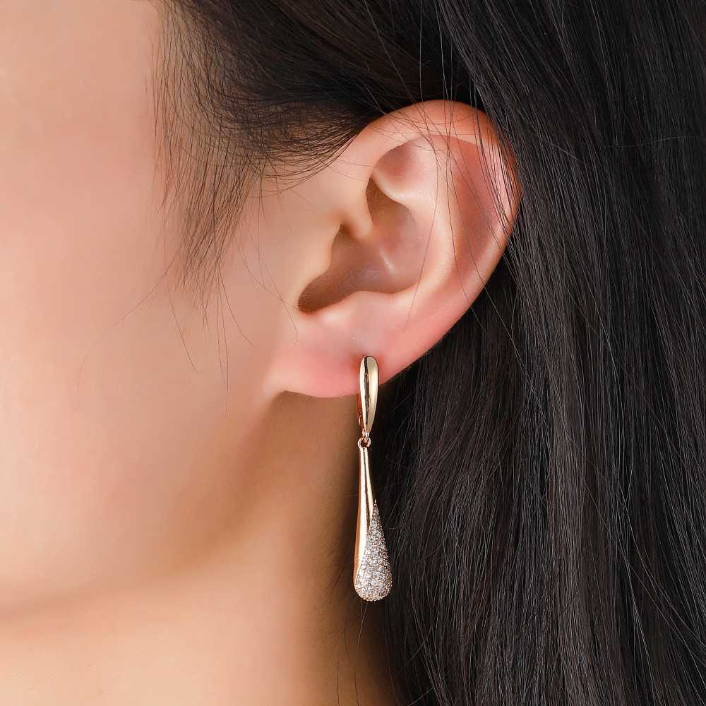 Women's Tear Drop Shaped Hoop Dangle Earrings With Crystals
