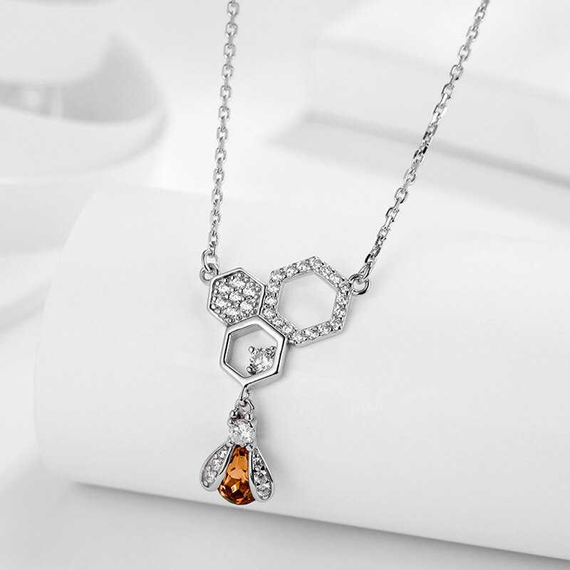 Women's Sterling Silver Honey Bee And Honeycomb Necklace