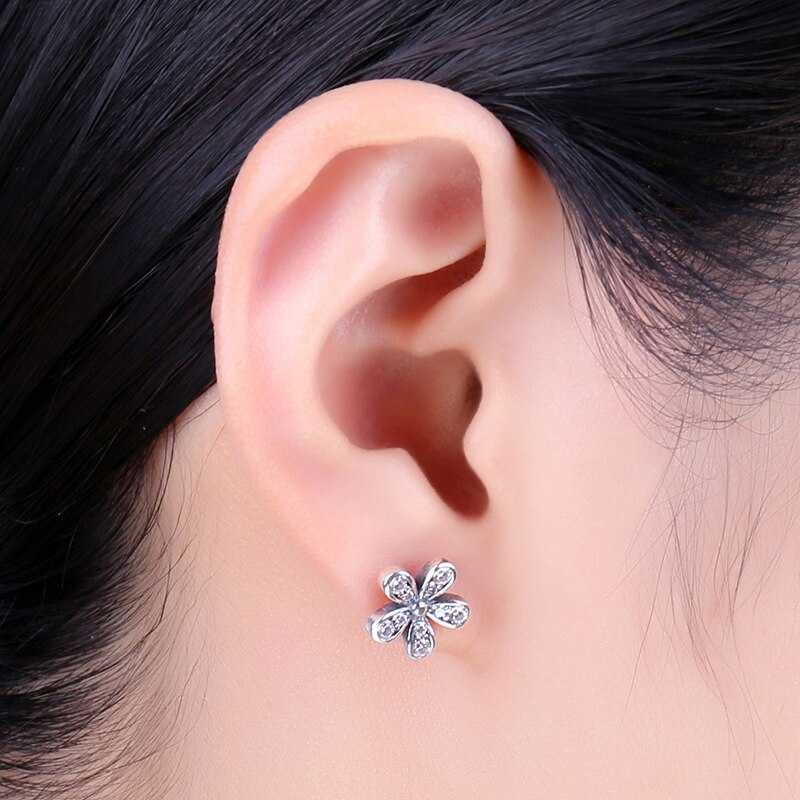 Women's Sterling Silver Floral Stud Earrings With Zirconia
