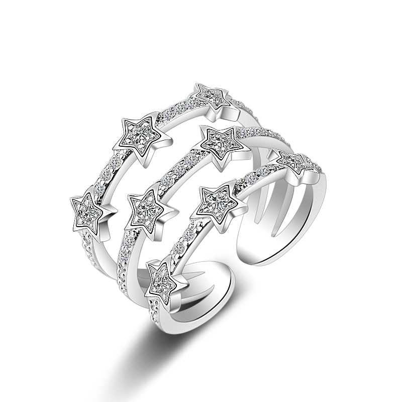 Women's Three-tier Open Stack Star Ring With Cubic Zirconia