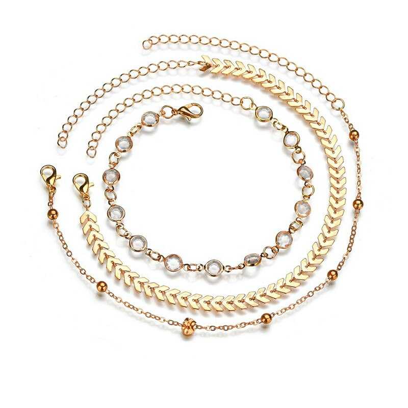 Women's Three-Row Bohemian Style Anklet With Lobster Clasp