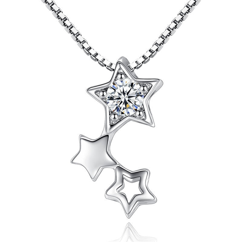 Women's Silver Silver Zirconia Star Pendant With 18 Inch Chain