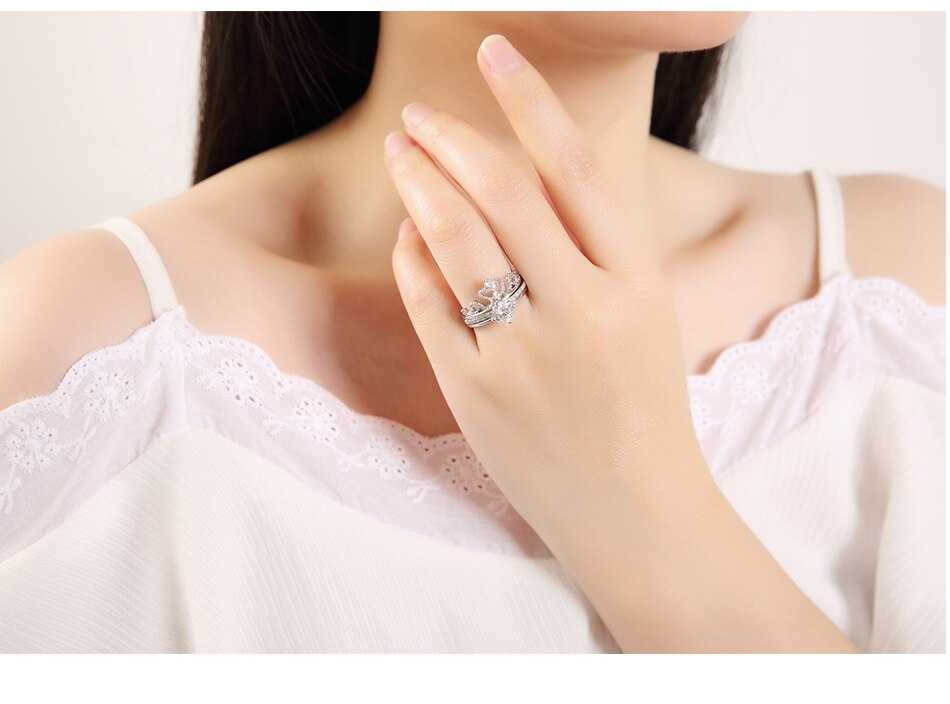 Women's Double Wave Crown Adjustable Open Rings With Stones