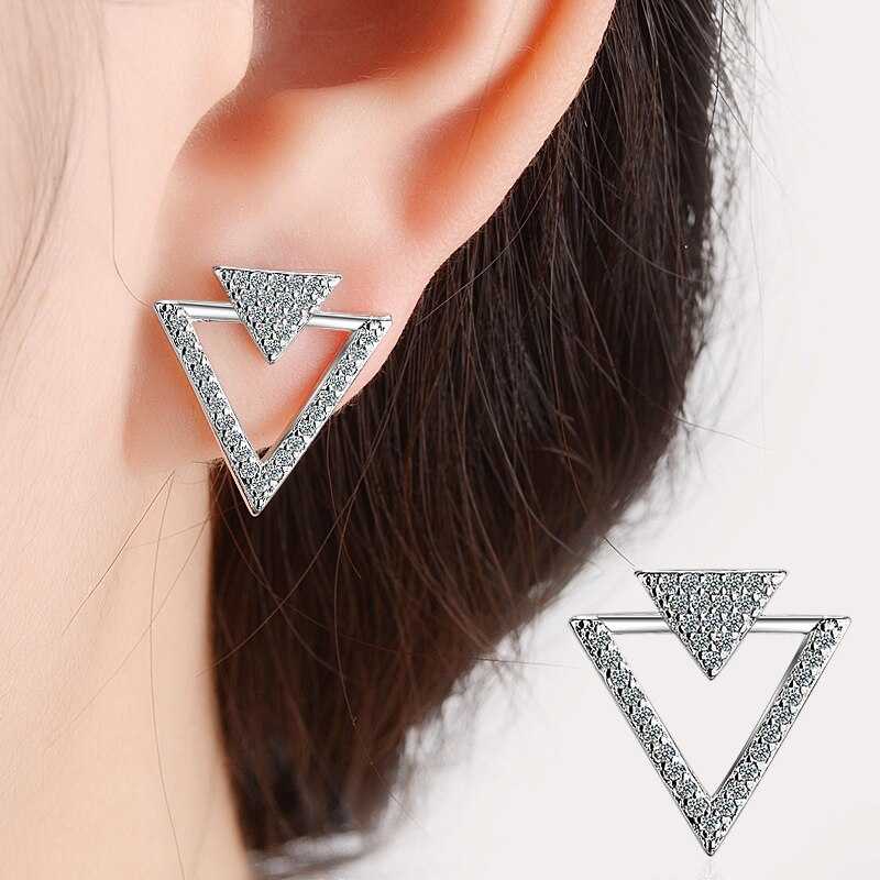 Women's Double Triangle Stud Earrings With Cubic Zirconia