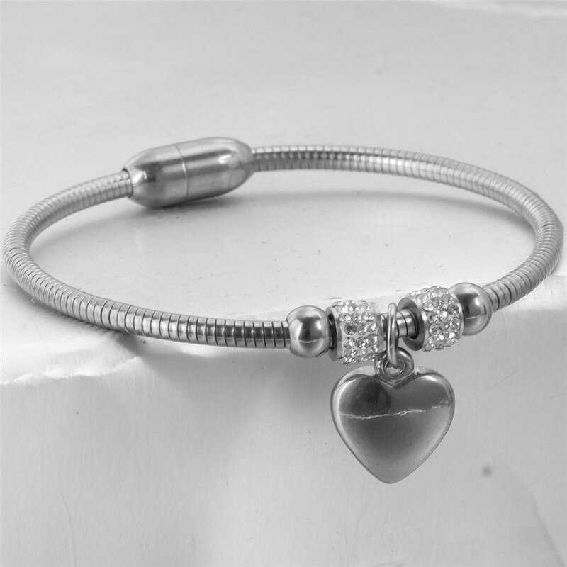 Women's Stainless Steel Heart Bracelet With Crystal Stones