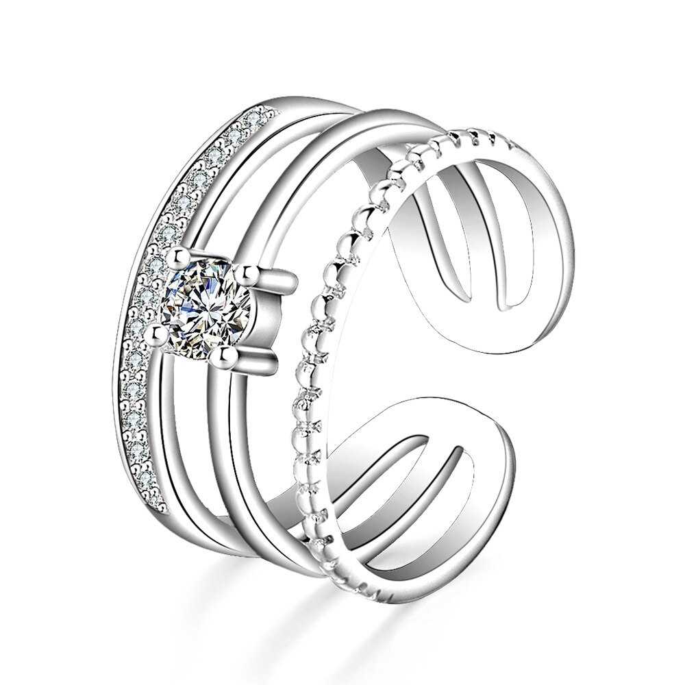Women's Sterling Silver Tired Open Ring With Cubic Zirconia