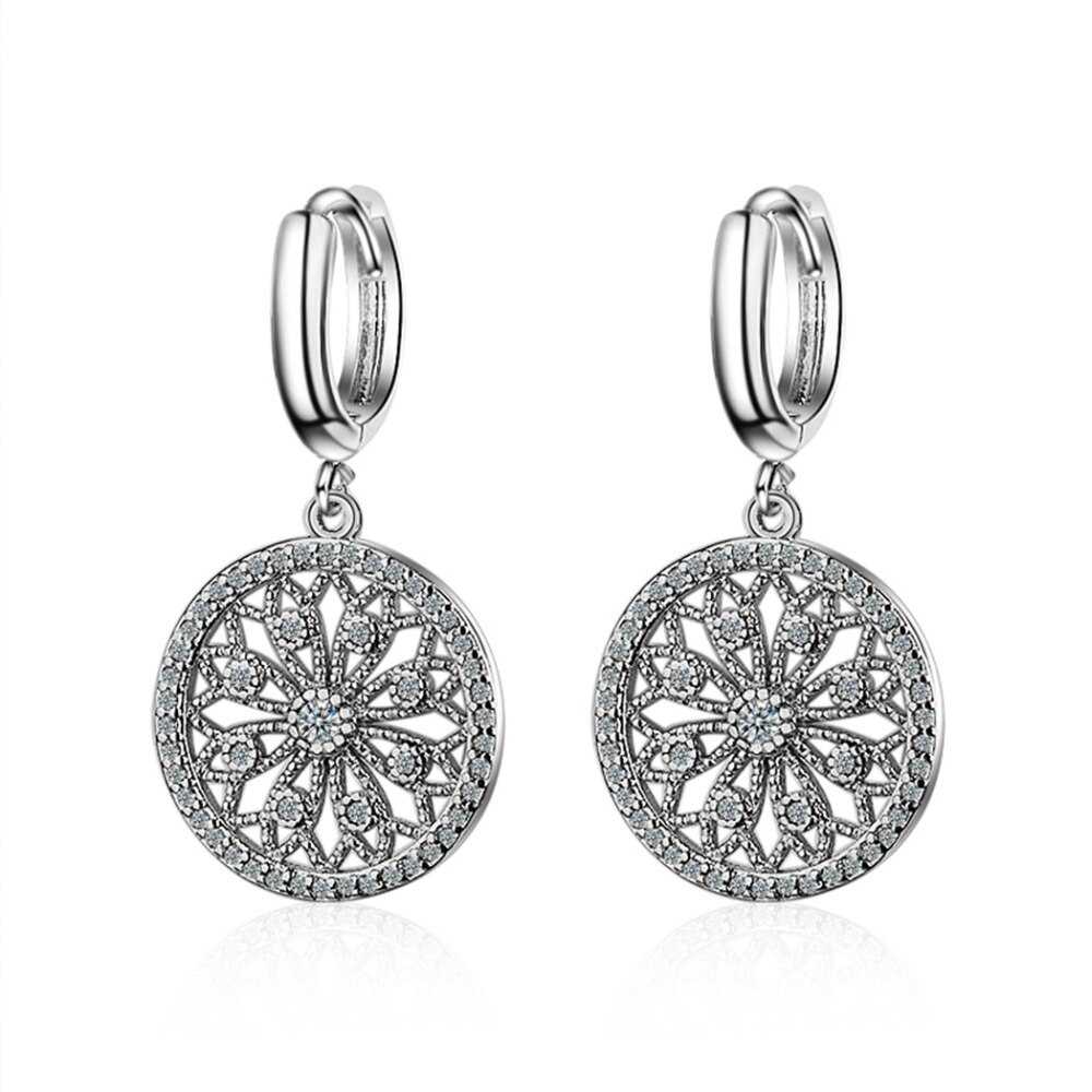 Women's Sterling Silver Floral Earrings With Cubic Zirconia
