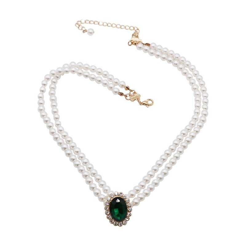 Women's  Double Layered Pearl Choker With Stone Pendant